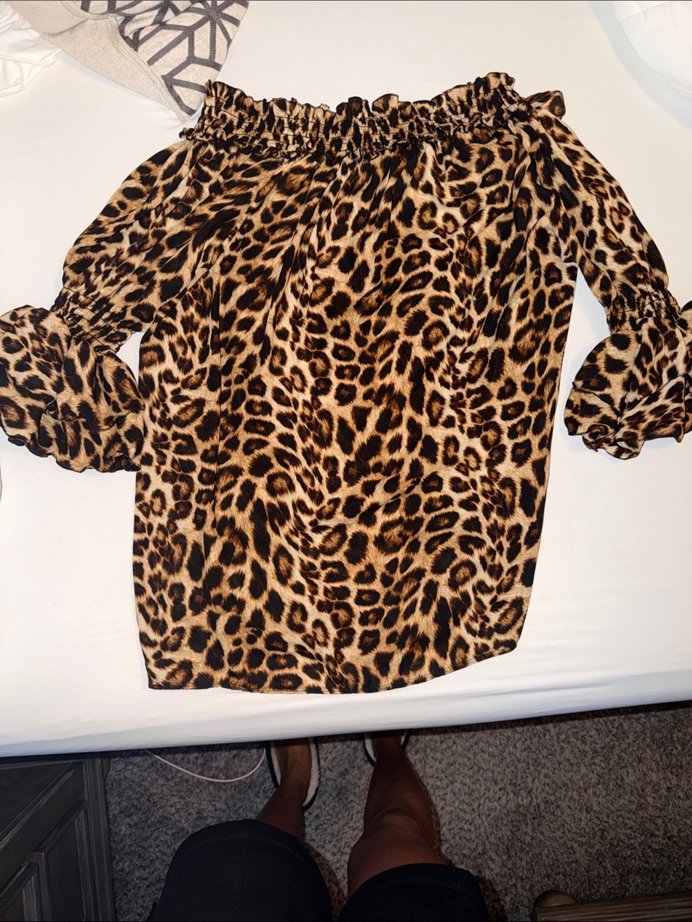 Leopard Print Off-Shoulder Womenβs Top - Brown